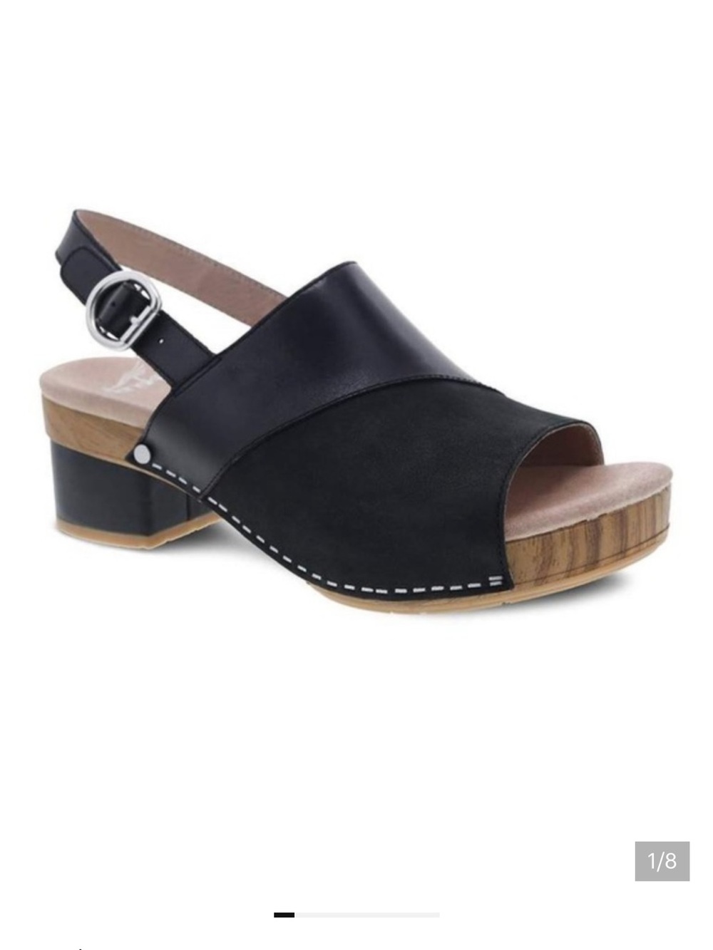 Dansko Madalyn Black Open Toe Sandal, Size 36 US 5.5/6 Peep Toe Slingback Clogs